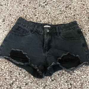 Black Distressed Denim Shorts